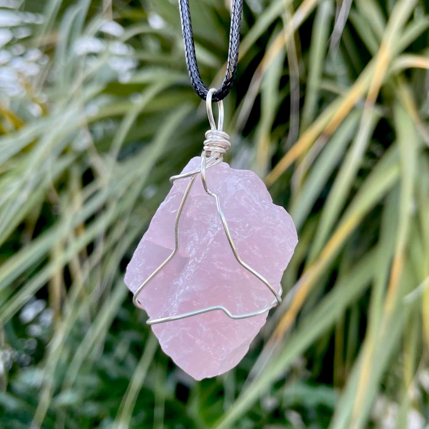 Raw Rose Quartz Wire Wrapped Pendant