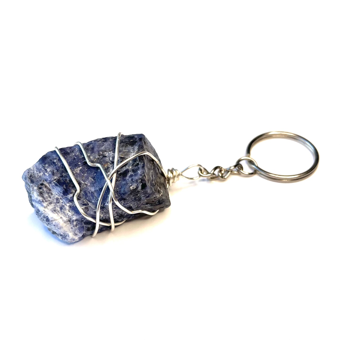 Raw Sodalite Wire Wrapped Key Chain