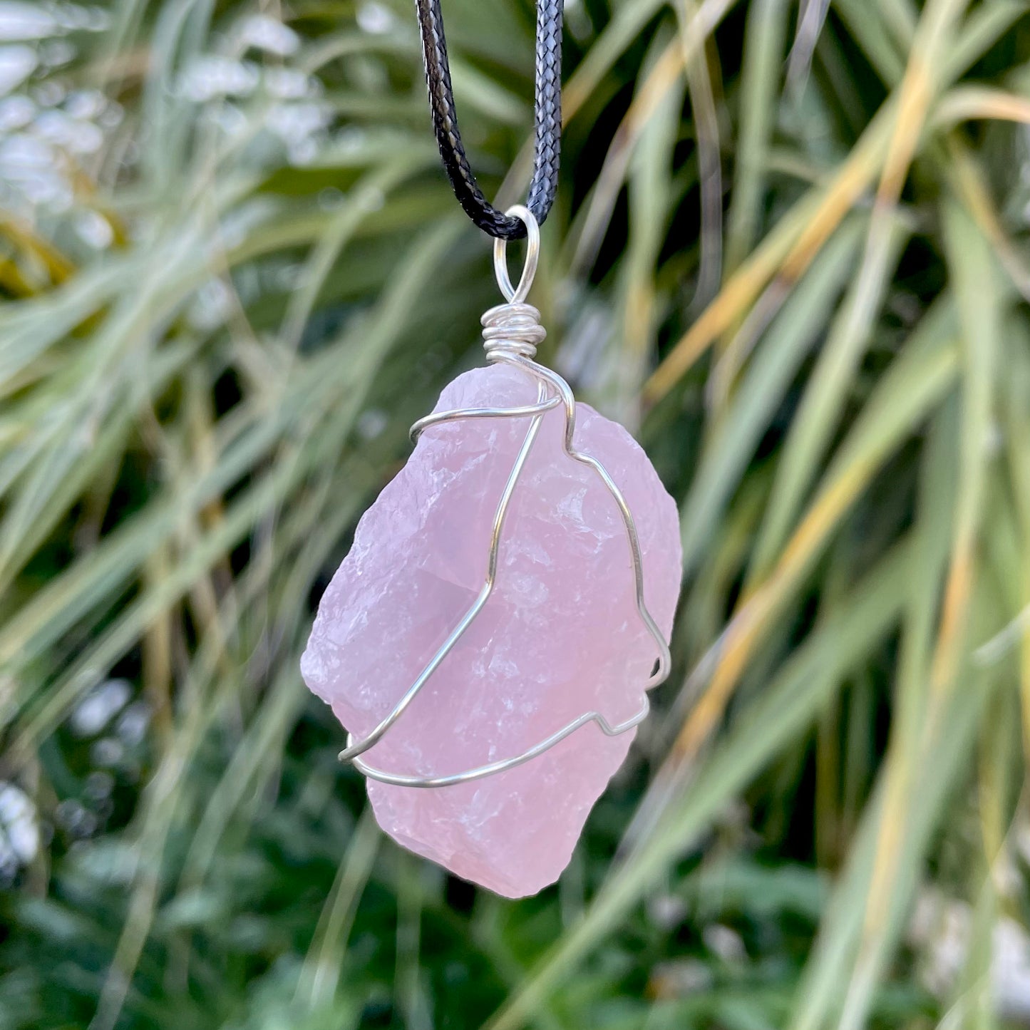 Raw Rose Quartz Wire Wrapped Pendant