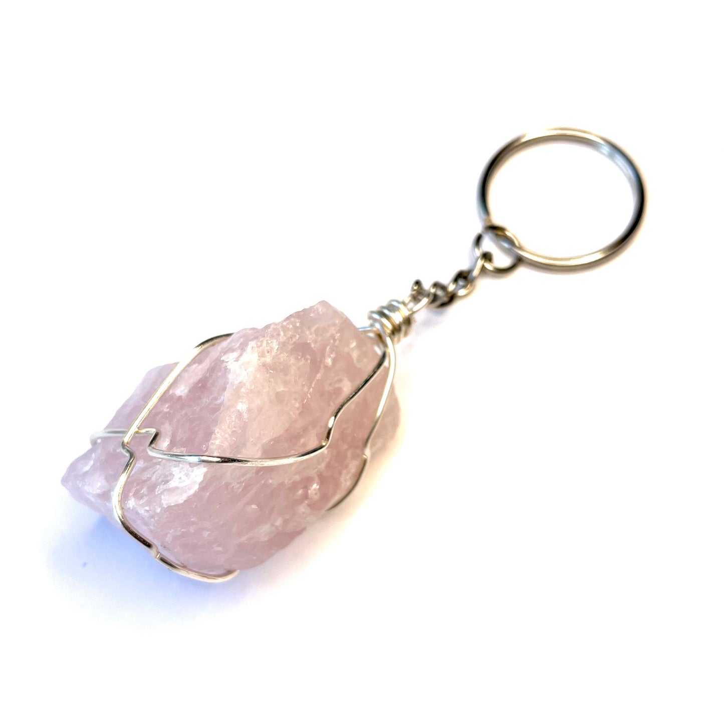 Raw Rose Quartz Wire Wrapped Key Chain