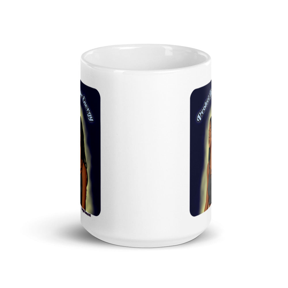 Protect Your Energy (Version 1) Mug - Black Woman With Locs Meditation Art - Morgan Cerese Art