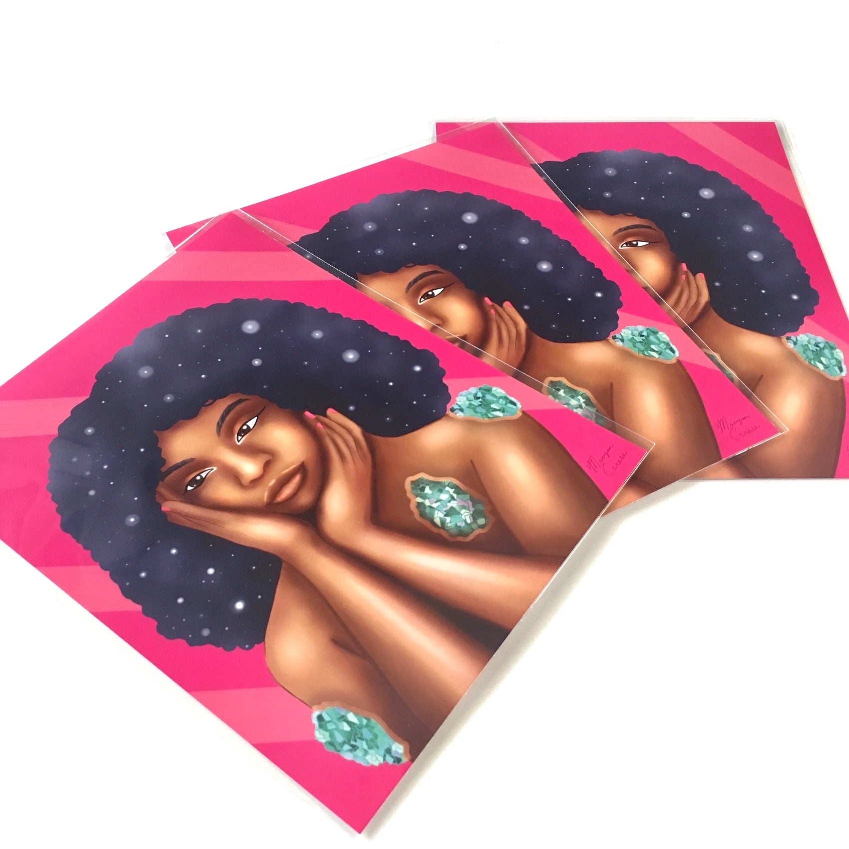 Luminous Art Print - Beautiful Black Women With Galaxy Afro Artwork - Morgan Cerese Art