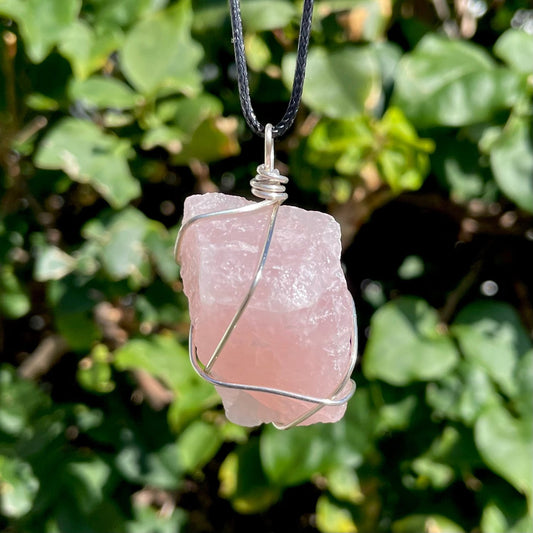 Raw Rose Quartz Wire Wrapped Pendant