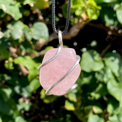 Tumbled Rose Quartz Wire Wrapped Pendant