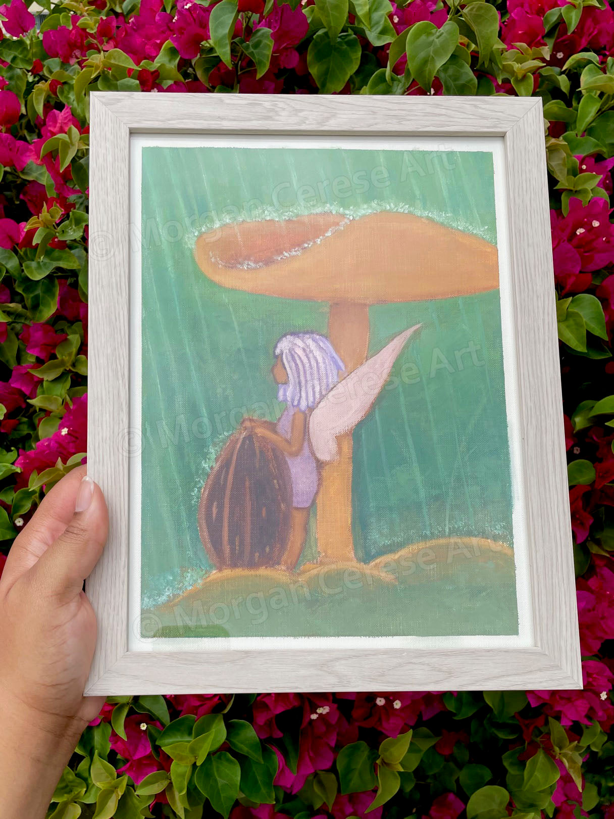 "Fairy In The Rain" Framed Oil Painting - 9x12 inches