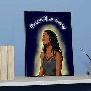 Protect Your Energy Art Print - Black Woman With Locs Meditation Art - Morgan Cerese Art
