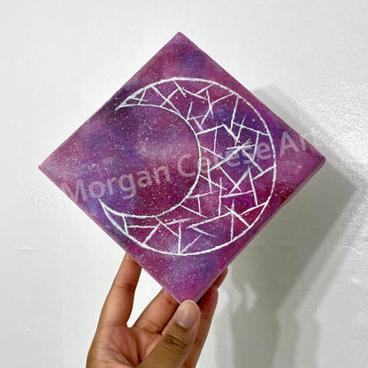 Cosmic Moon Red Diamond Acrylic Painting - 6x6 inches