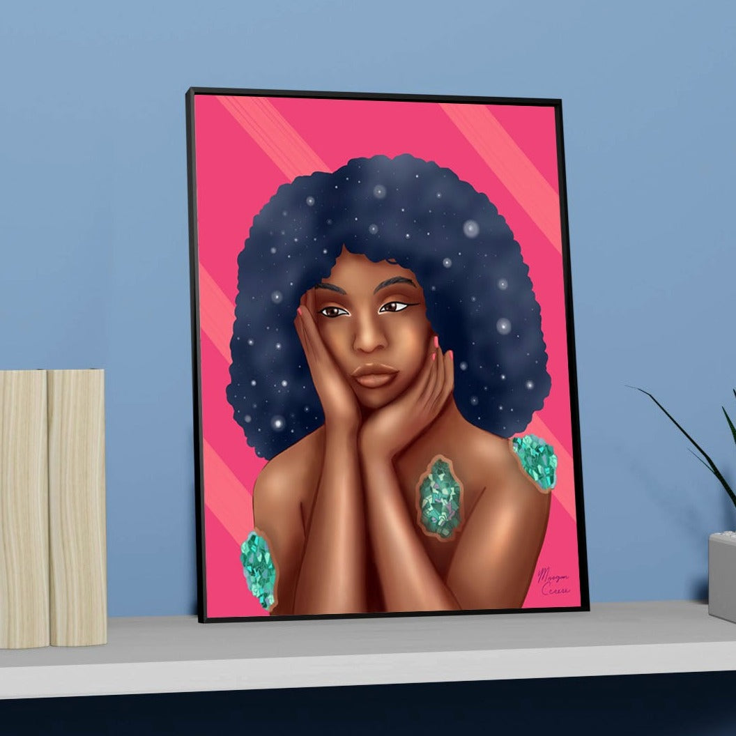 Luminous Art Print - Beautiful Black Women With Galaxy Afro Artwork - Morgan Cerese Art
