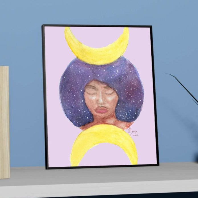 Moon Goddess Art Print - Magical Melanin Galaxy Afro Hair Artwork - Morgan Cerese Art