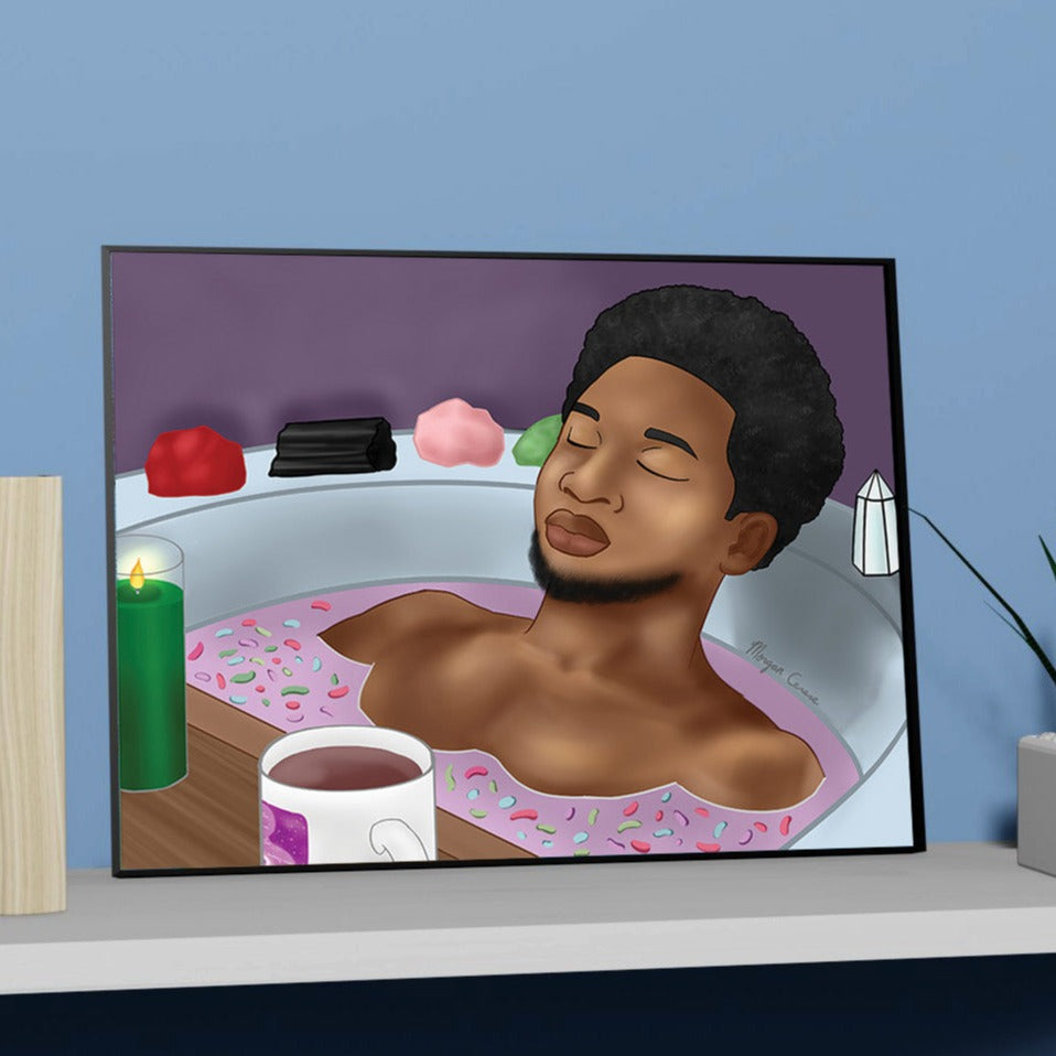 Self Care Art Print - Black Man Taking Spiritual Bath Art - Morgan Cerese Art