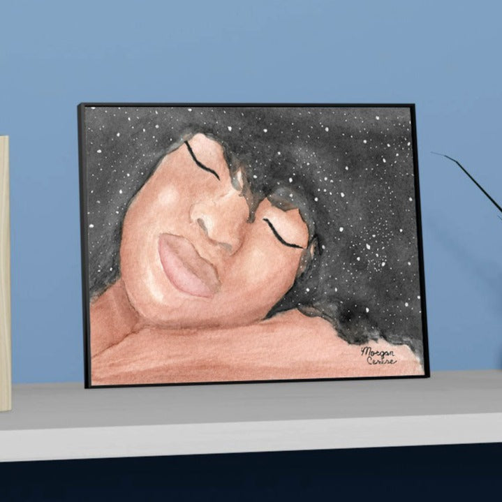 Sleeping Beauty Art Print - Melanin Black Girl With Galaxy Afro  Natural Hair - Morgan Cerese Art