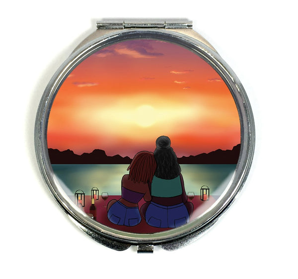 Love Of My Life Compact Mirror - Black Lesbian Art Two Women Watching Sunset - Morgan Cerese Art