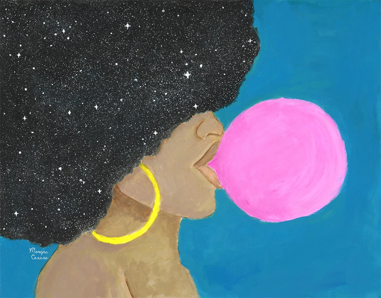 "Afro Pop" Acrylic Painting - 11x14 inches - Melanin Natural Hair Bubblegum Queen by Morgan Cerese Art