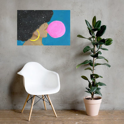 Afro Pop Photo Paper Poster - Melanin Natural Hair Bubble Gum Queen - Morgan Cerese Art