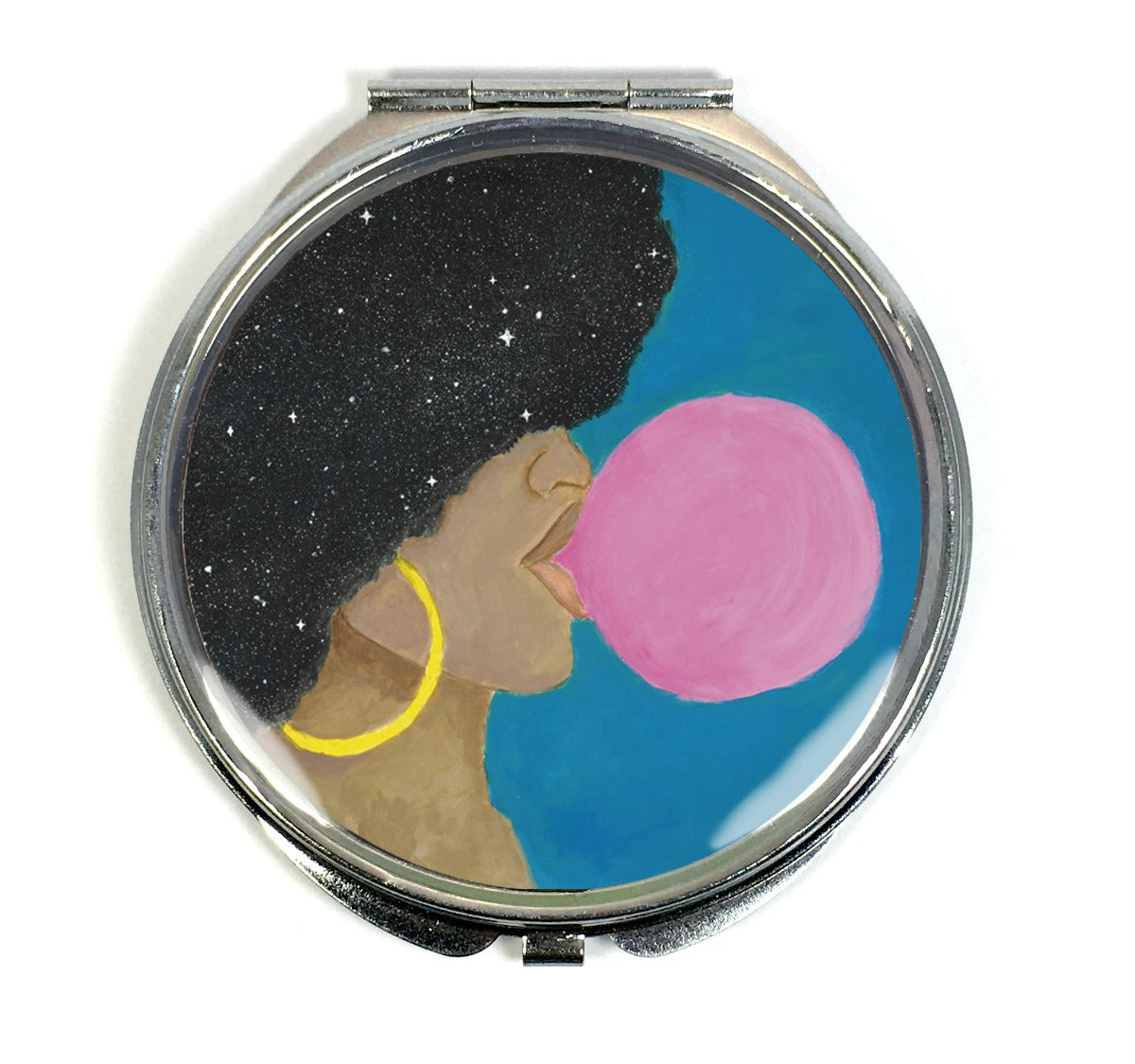 Afro Pop Compact Mirror - Melanin Natural Hair Bubble Gum Queen by Morgan Cerese Art