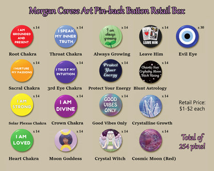 Morgan Cerese Art Pin-Back Buttons (Wholesale) - MSRP: $1-$2