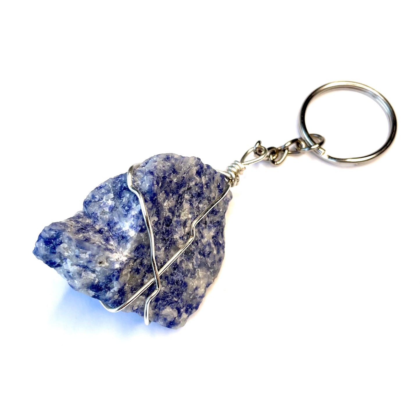 Raw Blue Quartz Wire Wrapped Key Chain