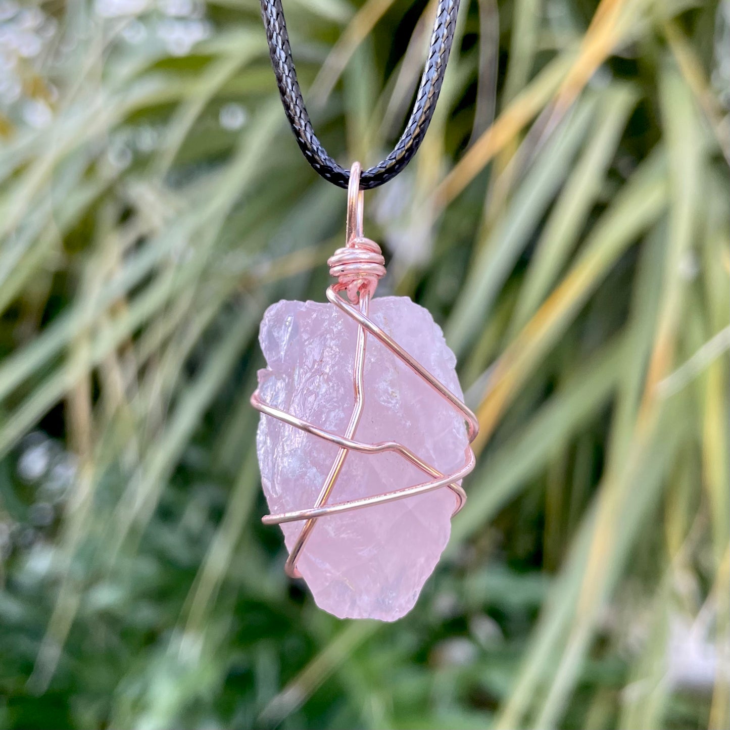 Raw Rose Quartz Wire Wrapped Pendant