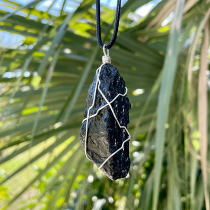 Raw Black Tourmaline Wire Wrapped Pendant