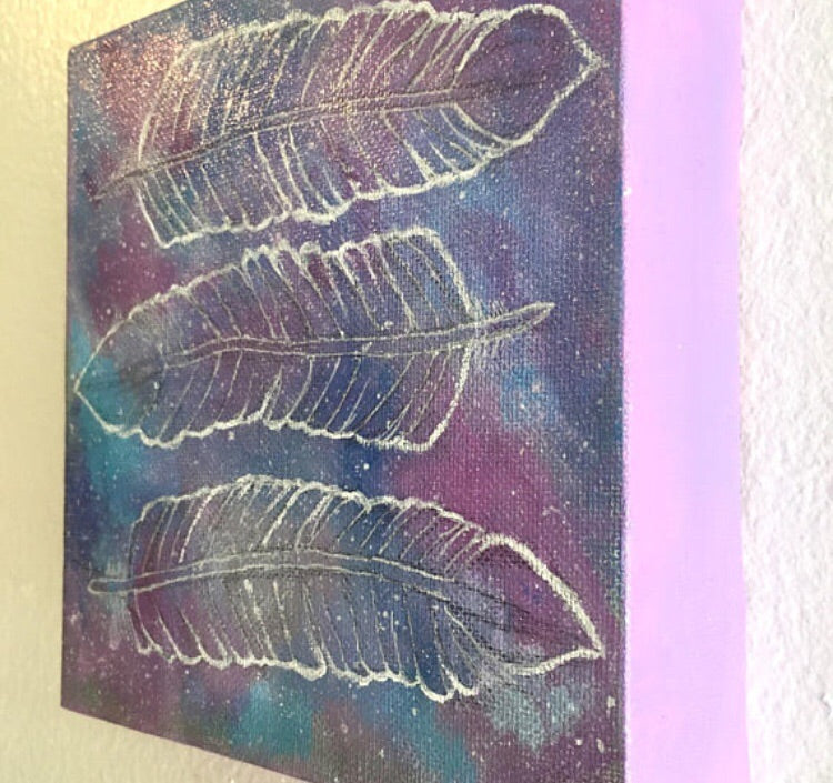 Cosmic Feathers Acrylic Painting - 6x6 inches - Morgan Cerese Art