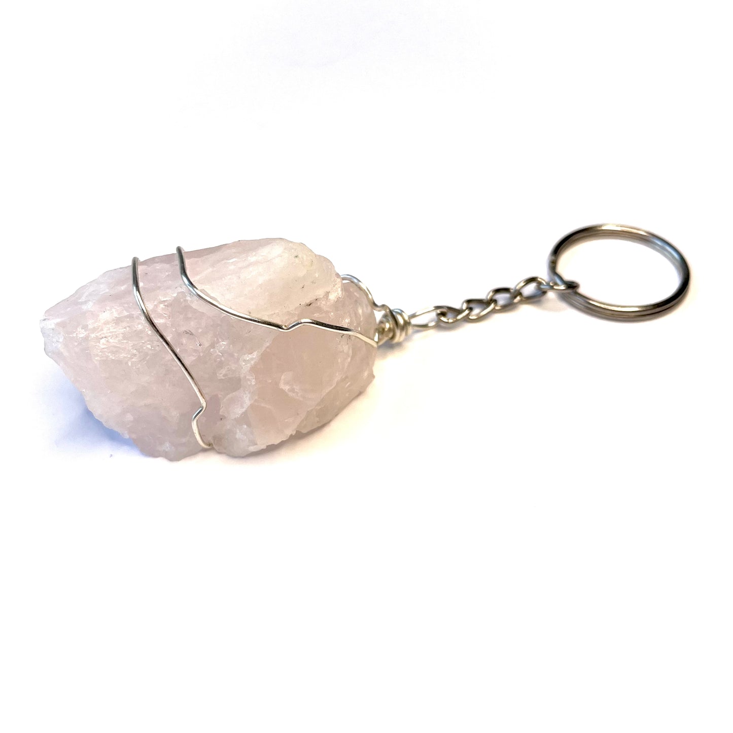 Raw Rose Quartz Wire Wrapped Key Chain