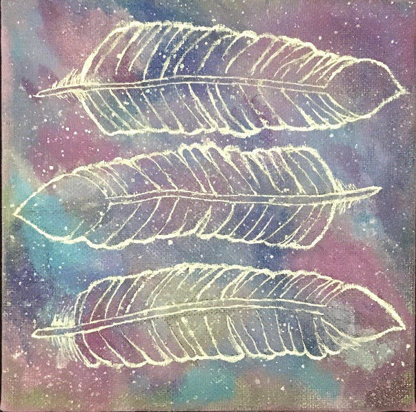 Cosmic Feathers Acrylic Painting - 6x6 inches - Morgan Cerese Art