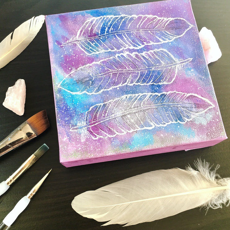 Cosmic Feathers Acrylic Painting - 6x6 inches - Morgan Cerese Art