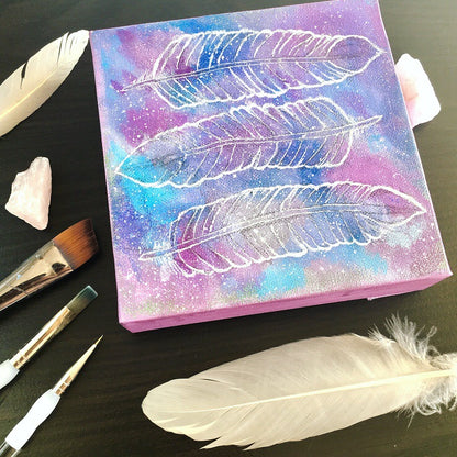 Cosmic Feathers Acrylic Painting - 6x6 inches - Morgan Cerese Art