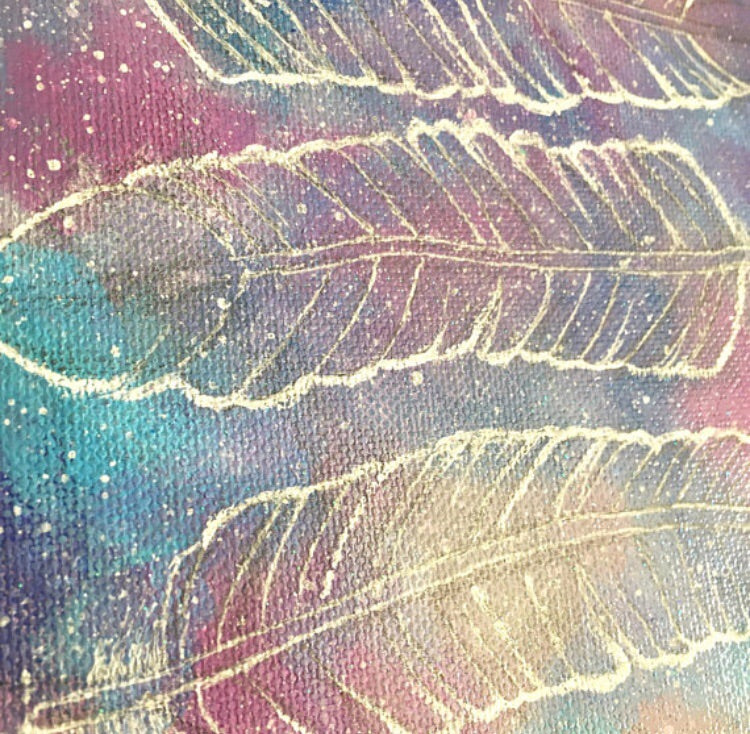 Cosmic Feathers Acrylic Painting - 6x6 inches - Morgan Cerese Art