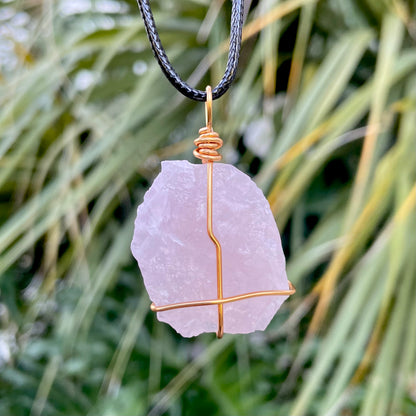 Raw Rose Quartz Wire Wrapped Pendant