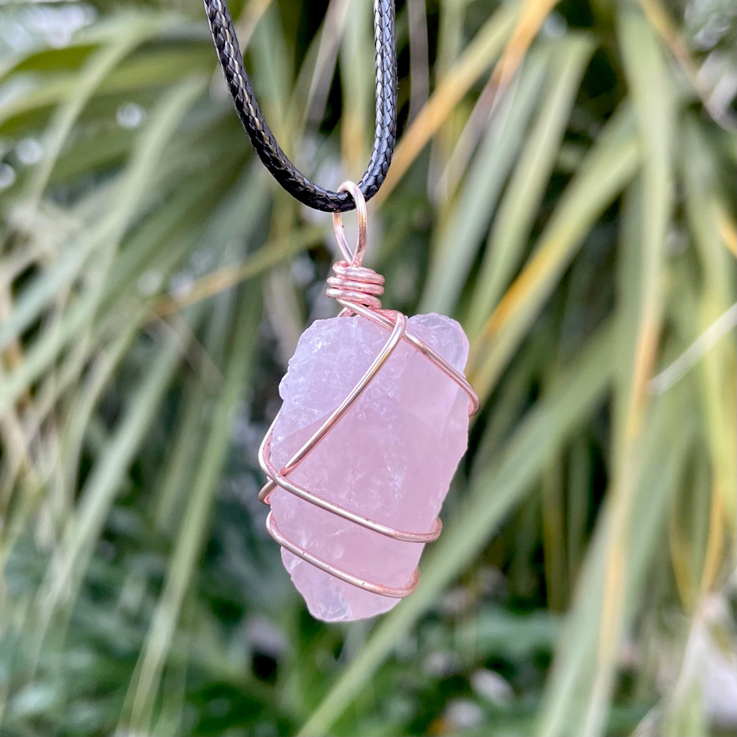 Raw Rose Quartz Wire Wrapped Pendant