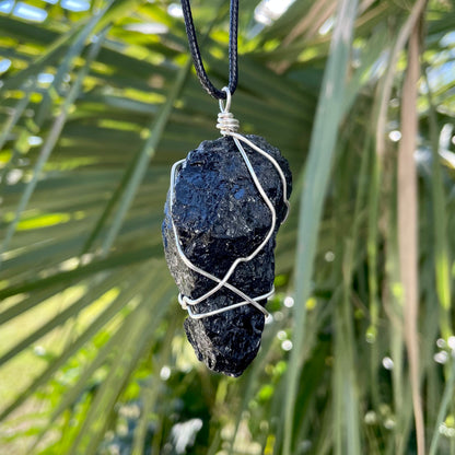 Raw JUMBO Black Tourmaline Wire Wrapped Pendant