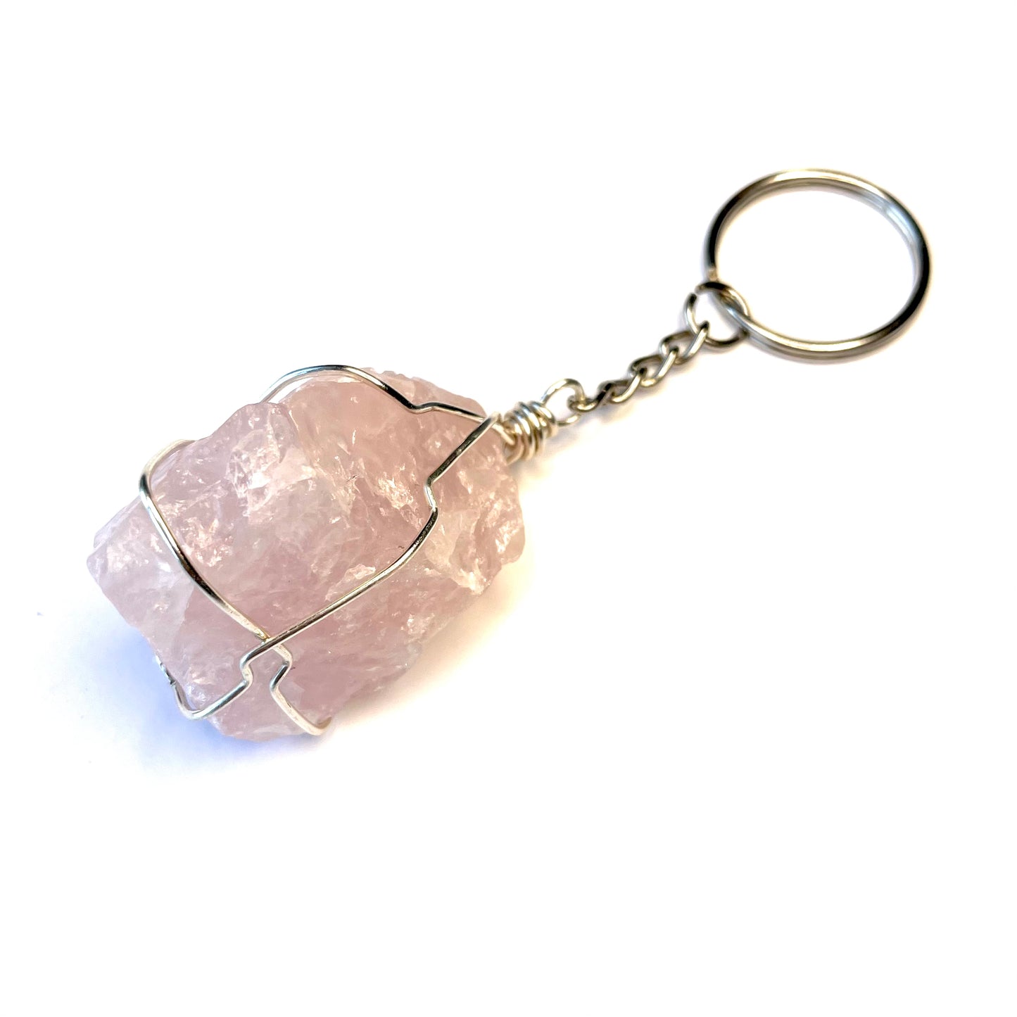 Raw Rose Quartz Wire Wrapped Key Chain