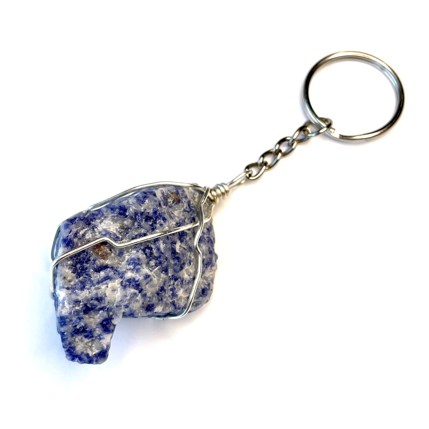 Raw Blue Quartz Wire Wrapped Key Chain