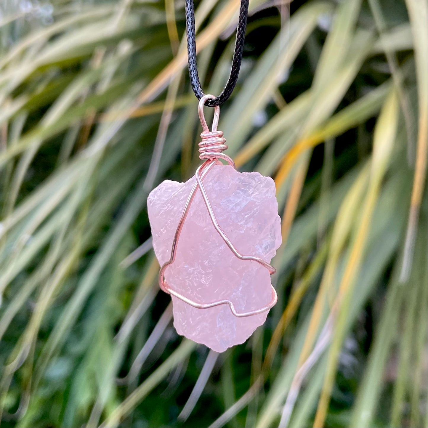 Raw Rose Quartz Wire Wrapped Pendant