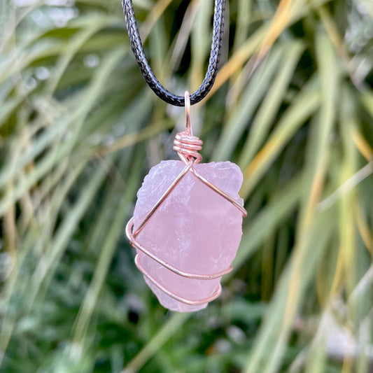 Raw Rose Quartz Wire Wrapped Pendant