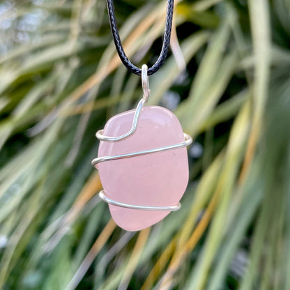 Tumbled Rose Quartz Wire Wrapped Pendant