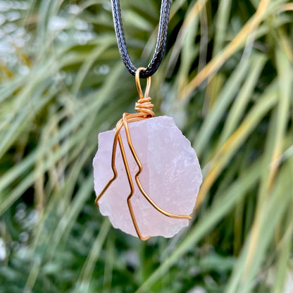 Raw Rose Quartz Wire Wrapped Pendant