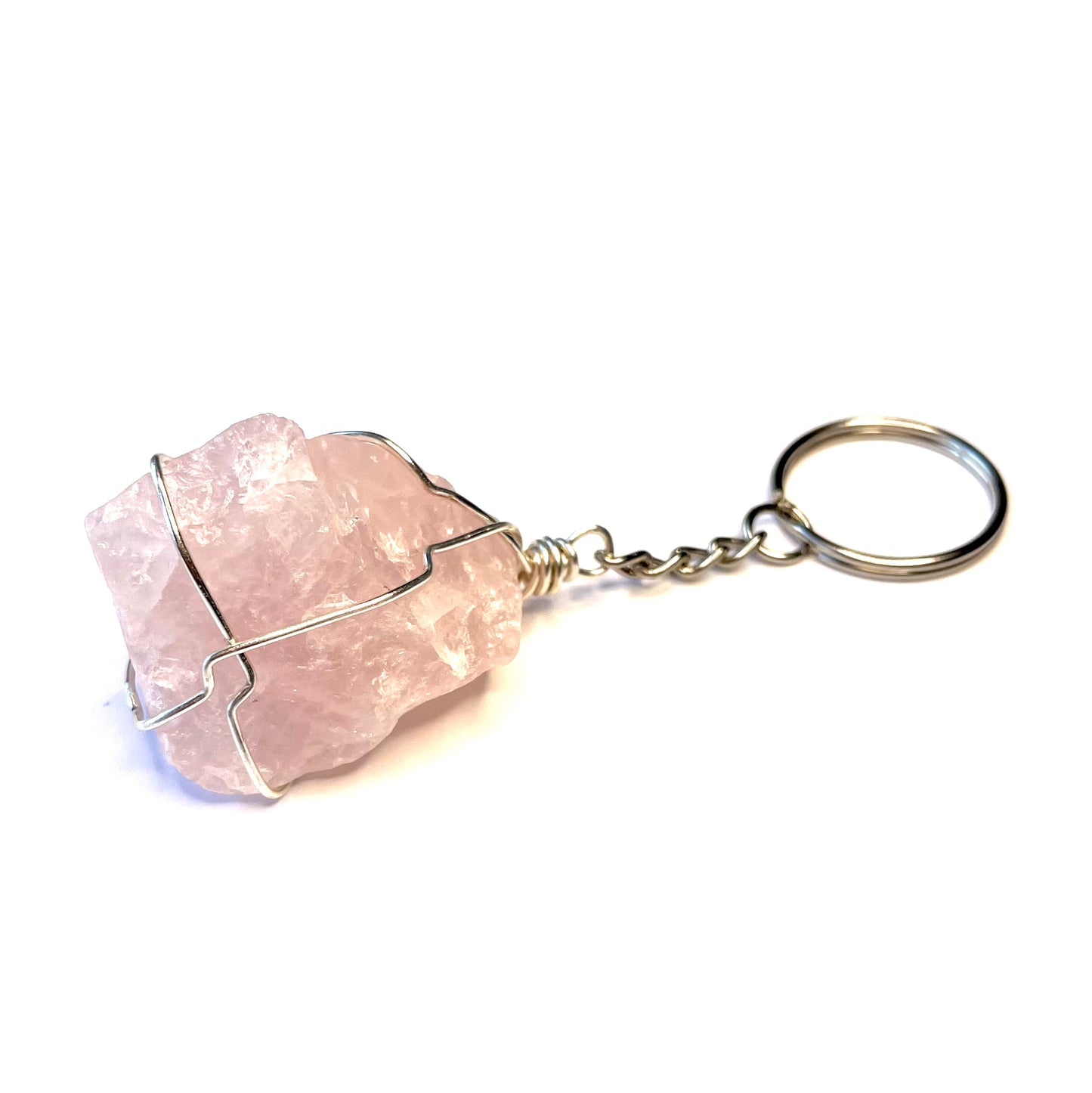 Raw Rose Quartz Wire Wrapped Key Chain