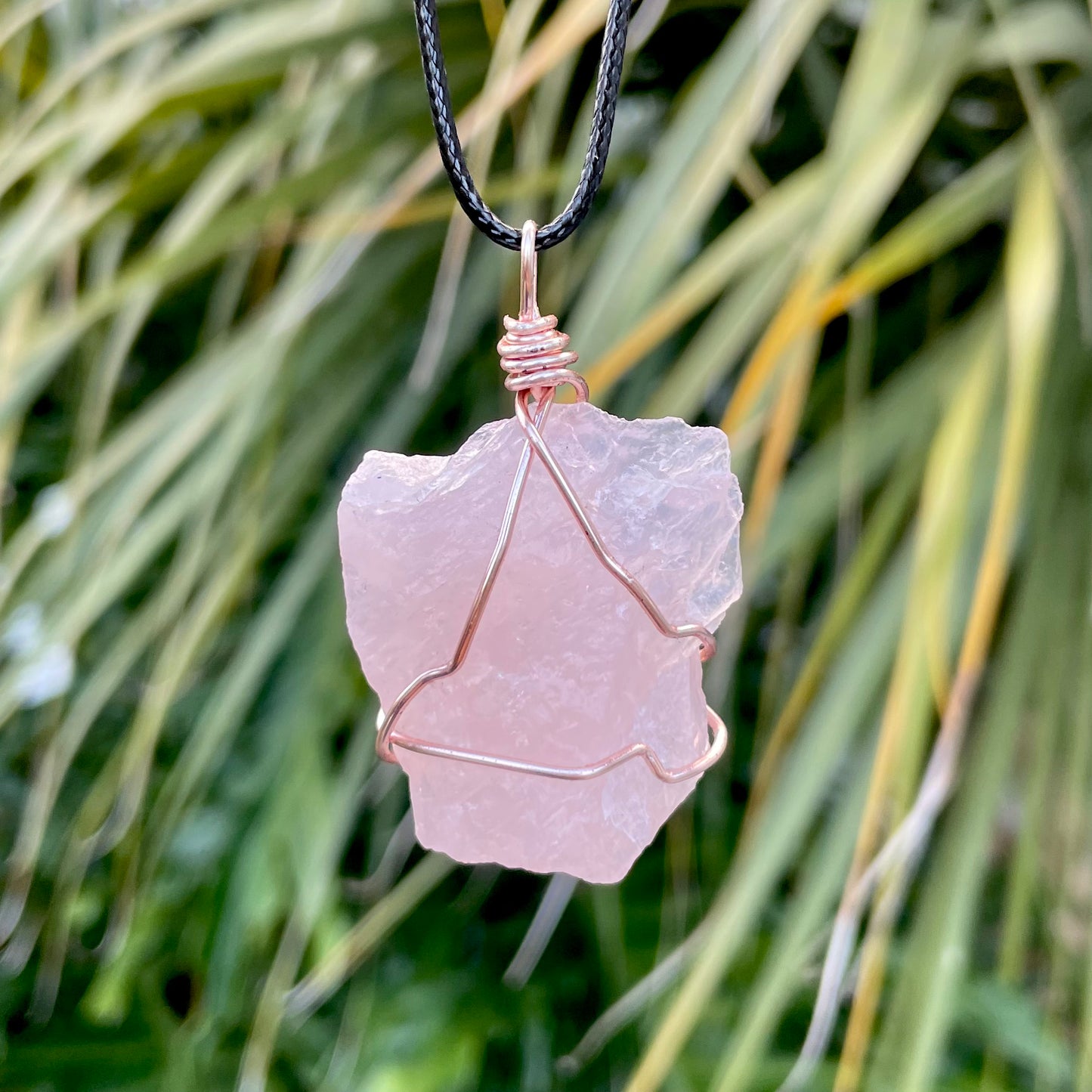 Raw Rose Quartz Wire Wrapped Pendant