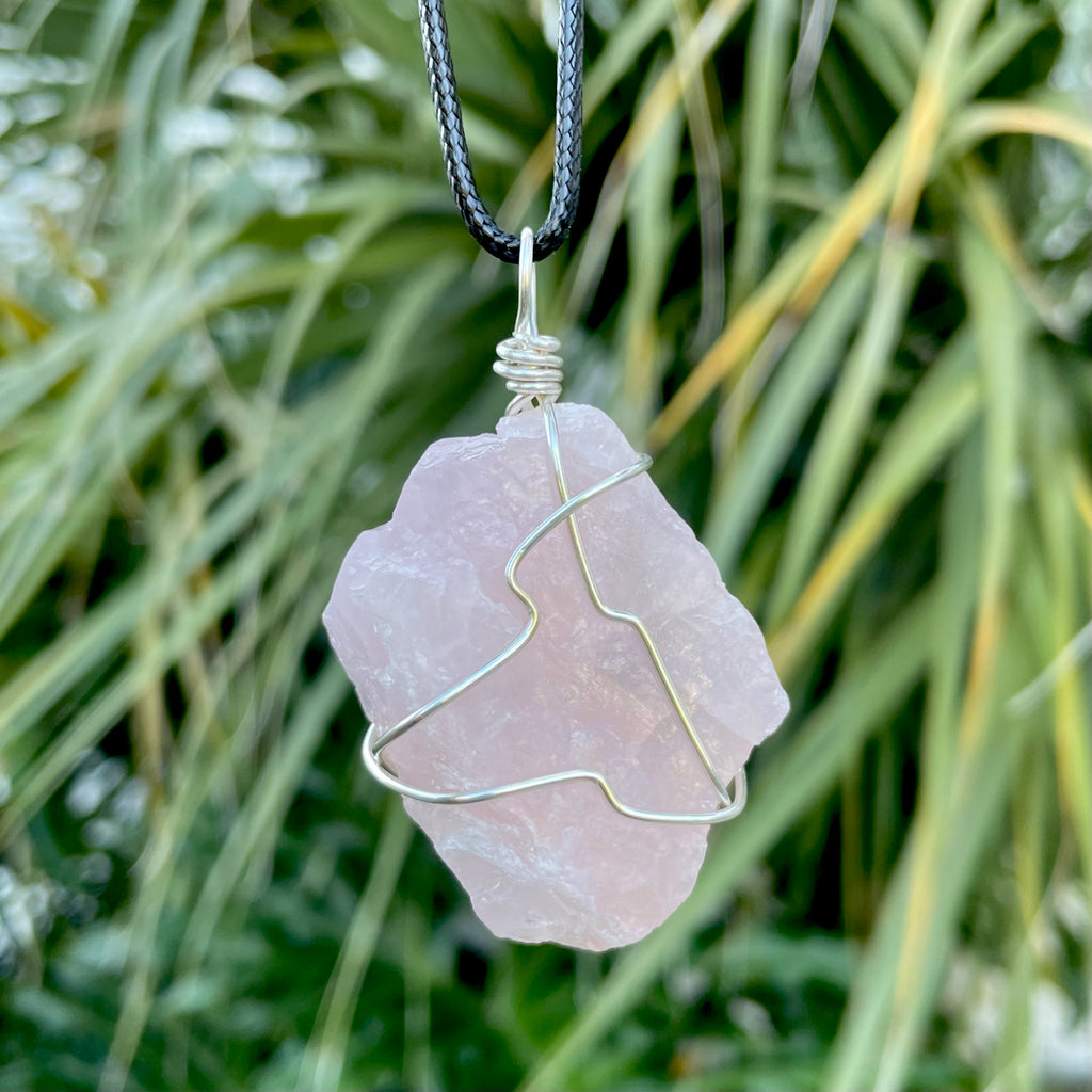 Raw rose online quartz crystal necklace