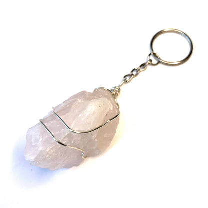 Raw Rose Quartz Wire Wrapped Key Chain