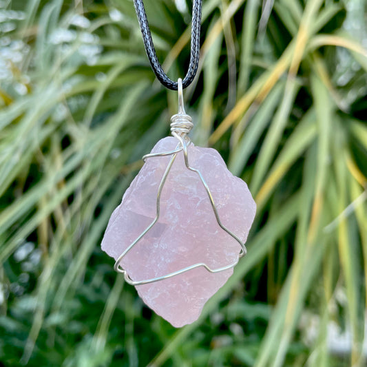 Raw Rose Quartz Wire Wrapped Pendant