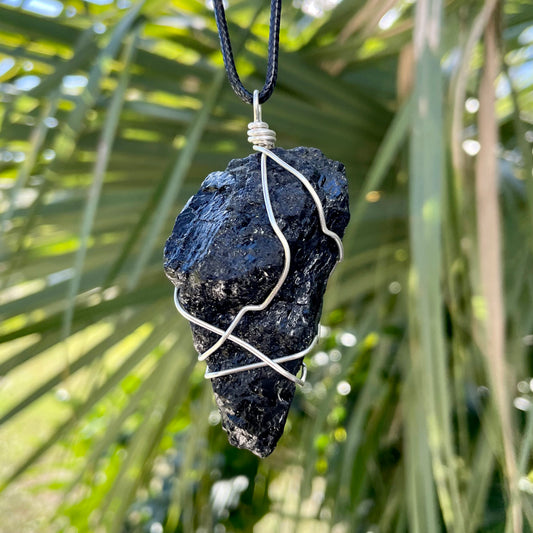 Raw JUMBO Black Tourmaline Wire Wrapped Pendant