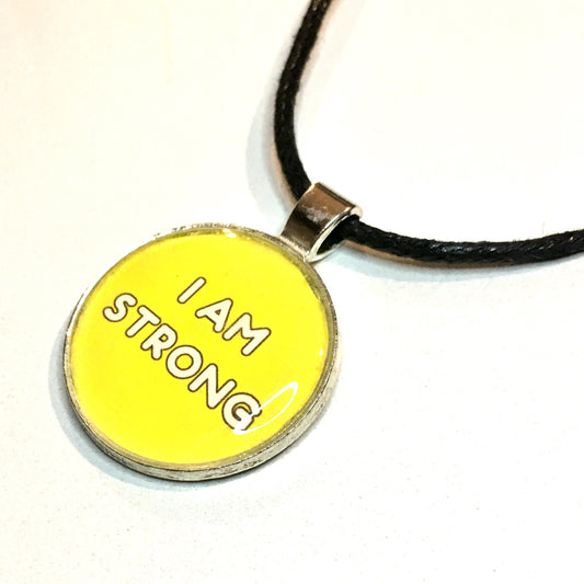 I Am Strong 25 mm/1 inch Solar Plexus Chakra Manipura Affirmation Art Pendant - Morgan Cerese Art