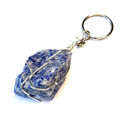 Raw Blue Quartz Wire Wrapped Key Chain