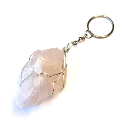 Raw Rose Quartz Wire Wrapped Key Chain