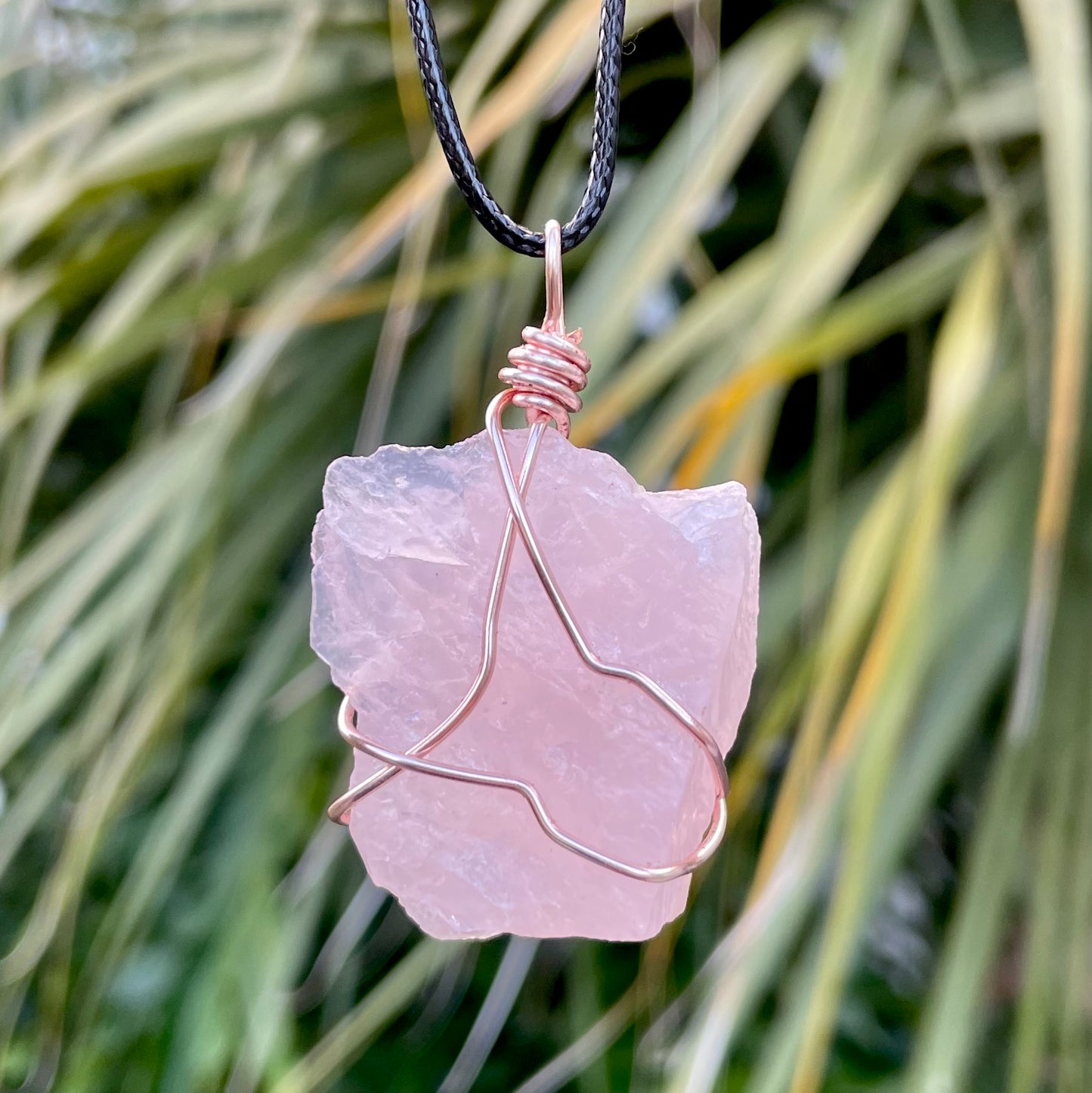 Raw Rose Quartz Wire Wrapped Pendant