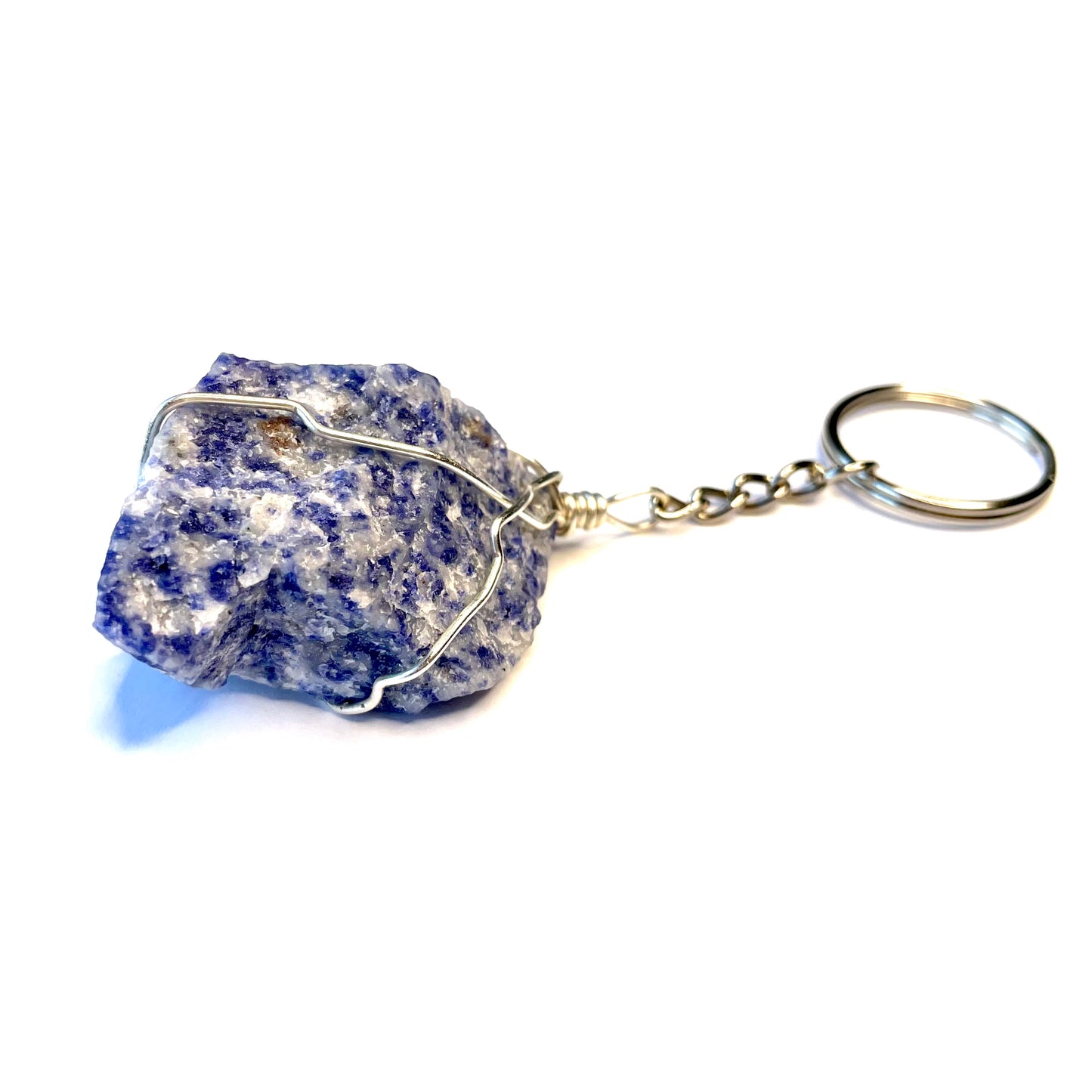 Raw Blue Quartz Wire Wrapped Key Chain