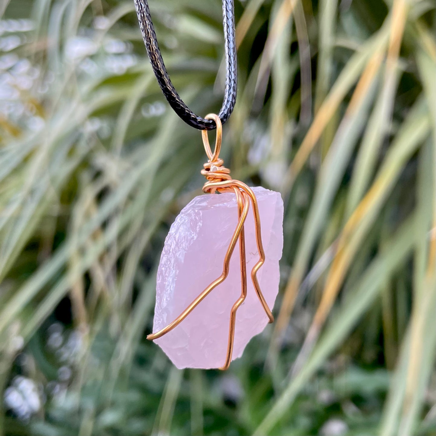 Raw Rose Quartz Wire Wrapped Pendant